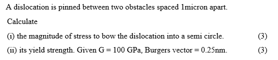 Solved A dislocation is pinned between two obstacles spaced | Chegg.com