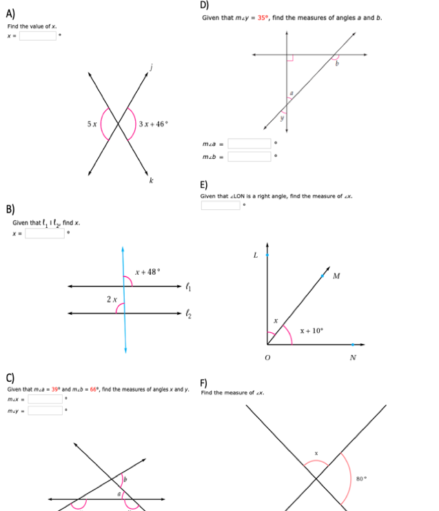 Solved D) Given that may = 35, find the measures of angles a | Chegg.com