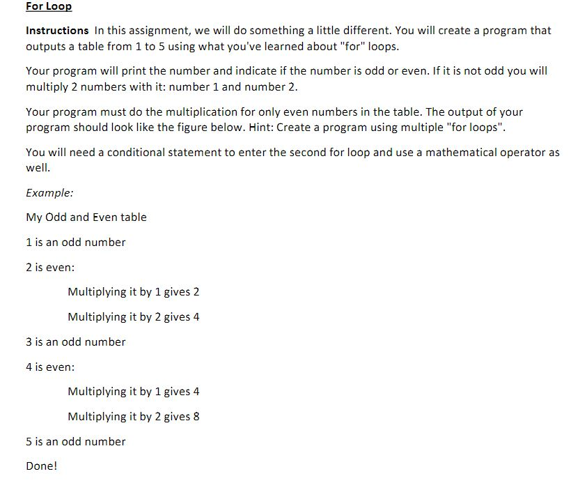 Solved For Loop Instructions In this assignment, we will do | Chegg.com