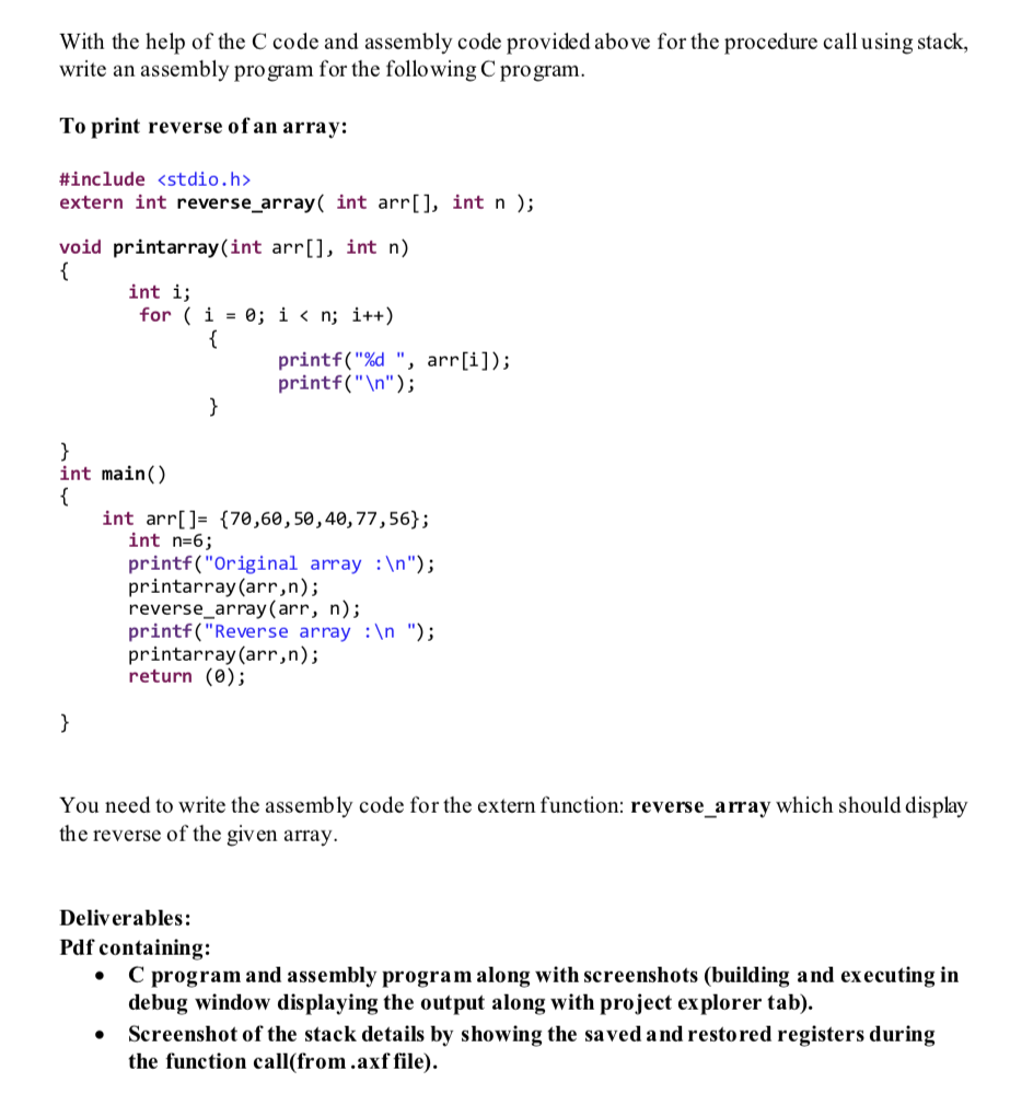 Solved 1) Procedure call: Stack, preserving and restoring | Chegg.com