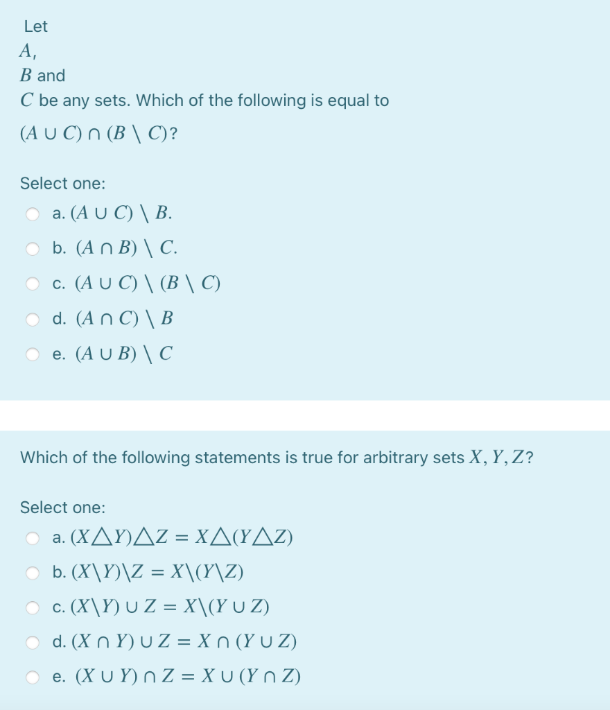 Solved Let A B And C Be Any Sets. Which Of The Following Is | Chegg.com