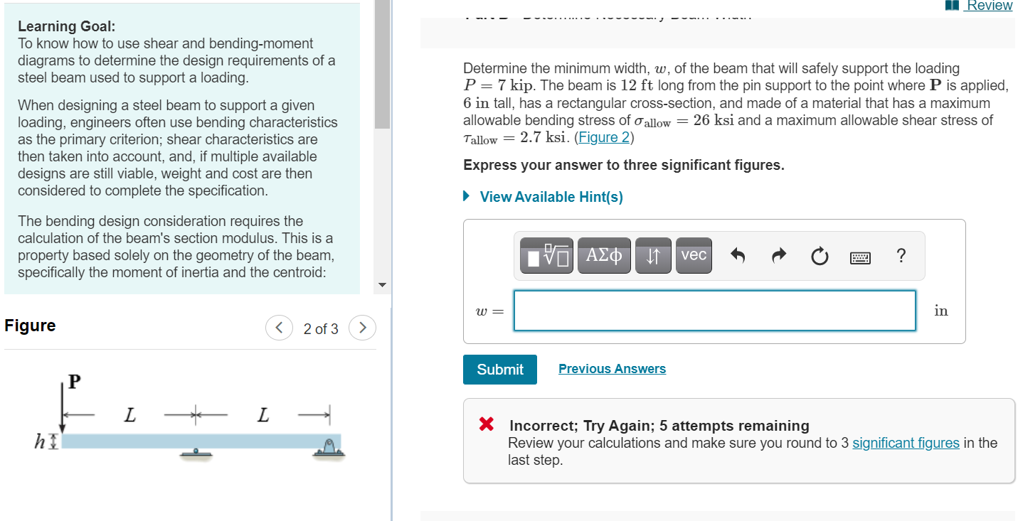 Solved A) Determine the minimum width, w, of the beam that | Chegg.com