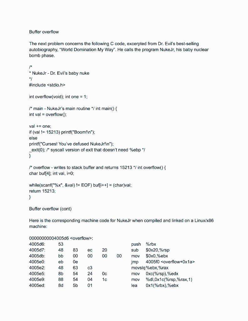 Solved Buffer overflow The next problem concerns the | Chegg.com