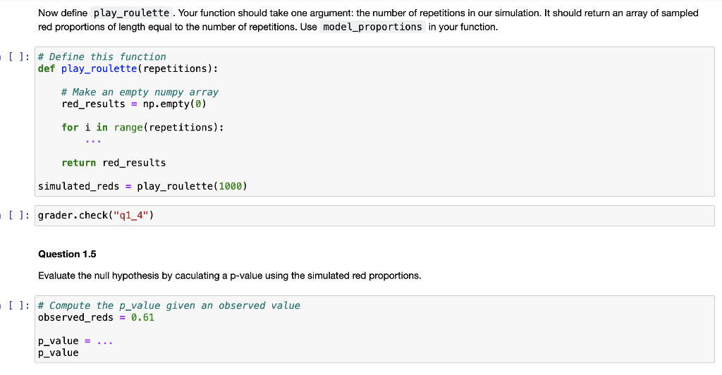 Now define play_roulette. Your function should take | Chegg.com