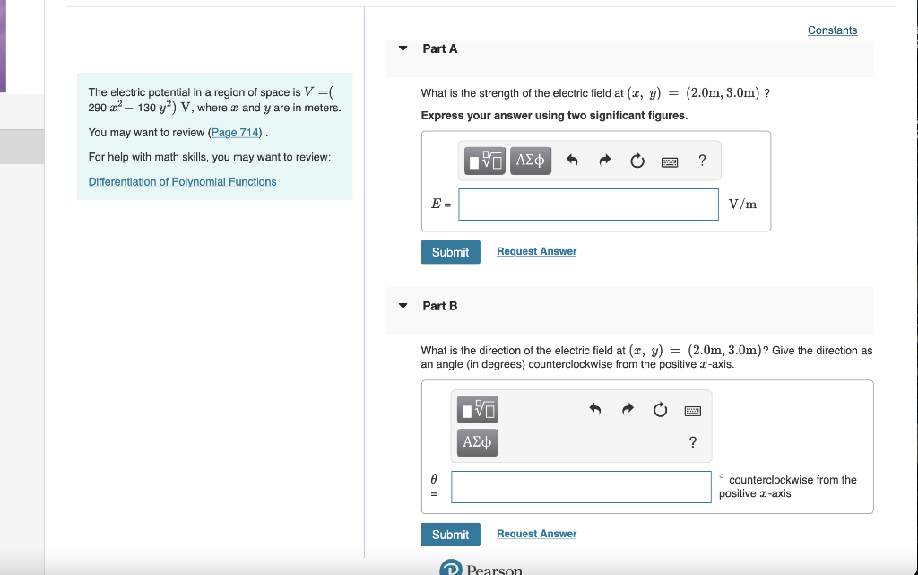 Solved The electric potential in a region of space is V=(