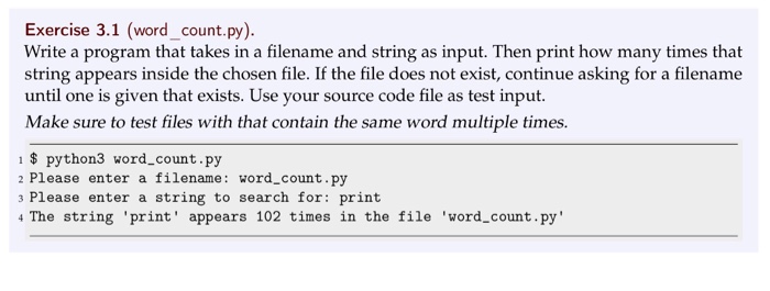 Solved Exercise 3.1 (word count.py ). string appears inside | Chegg.com
