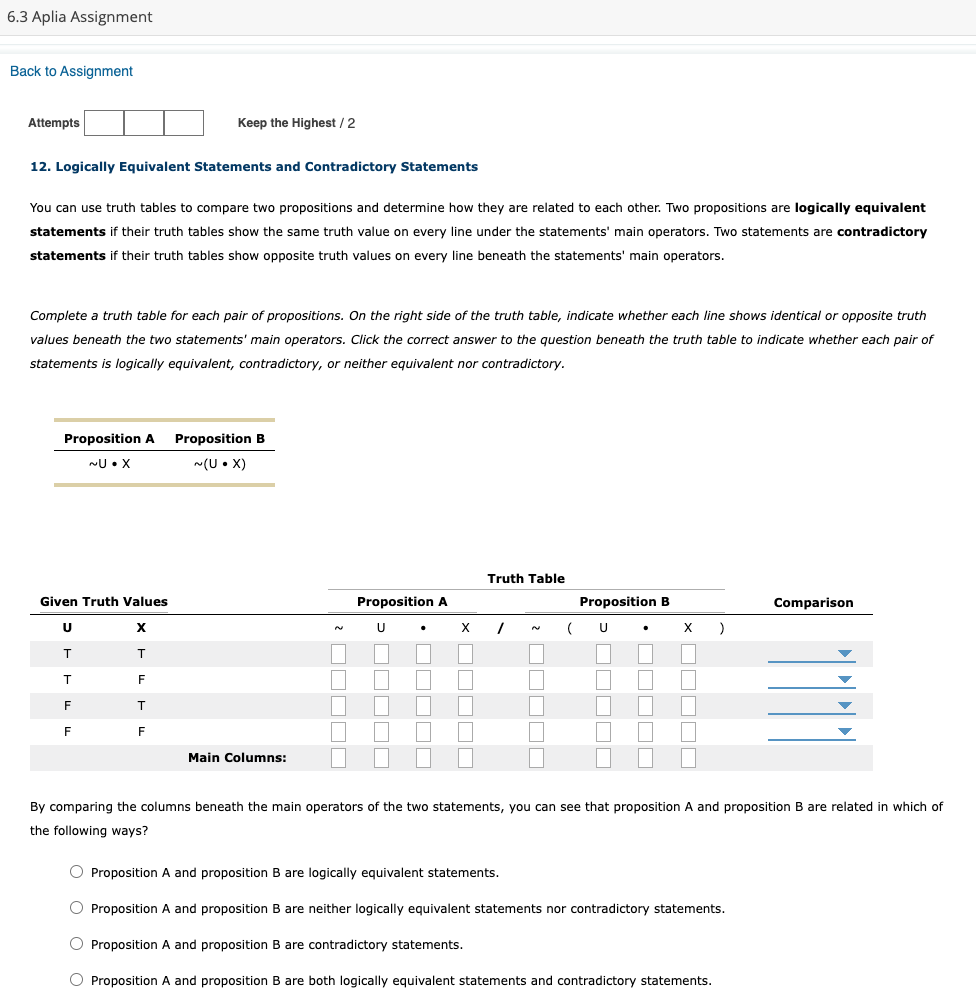 Solved 12. Logically Equivalent Statements and Contradictory | Chegg.com
