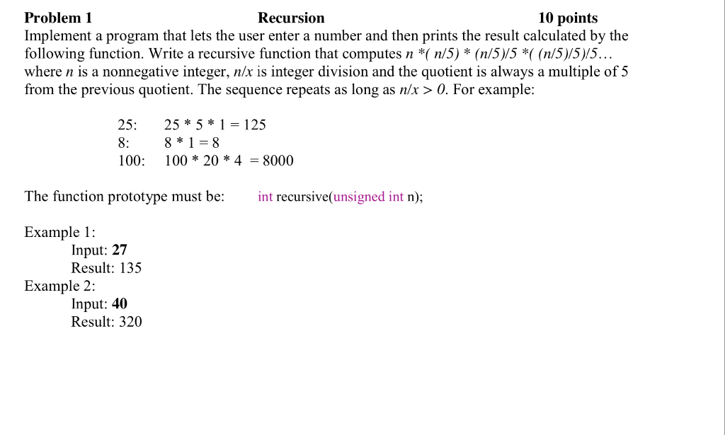 Solved Recursion Problem 1 10 Points Implement A Program | Chegg.com