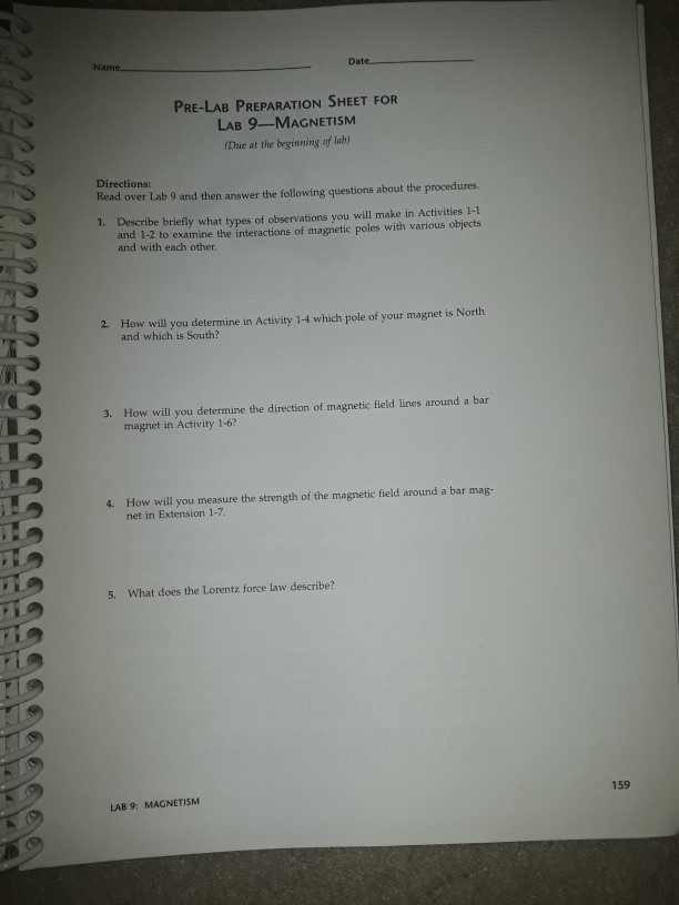 Solved Date PRELAB PREPARATION SHEET FOR LAB