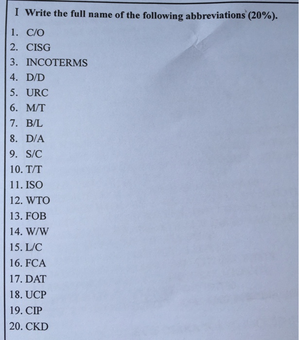 Solved Write the full name of the following abbreviations | Chegg.com