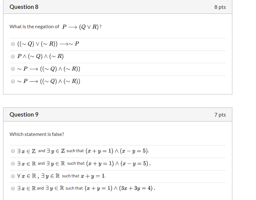 Solved Question 8 8 Pts What Is The Negation Of P Qvr Chegg Com