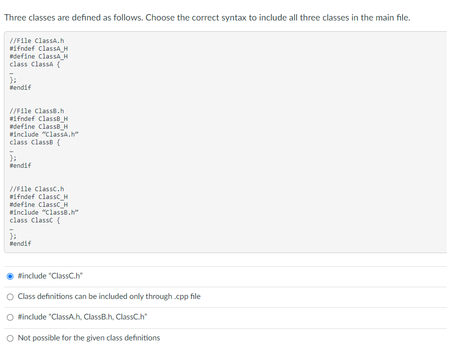 Solved Three classes are defined as follows. Choose the | Chegg.com