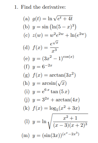 Solved 1 Find The Derivative A G T In Vet 4t B Chegg Com