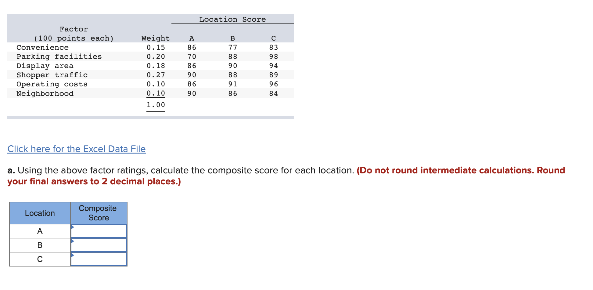 Solved Click here for the Excel Data File a. Using the above | Chegg.com