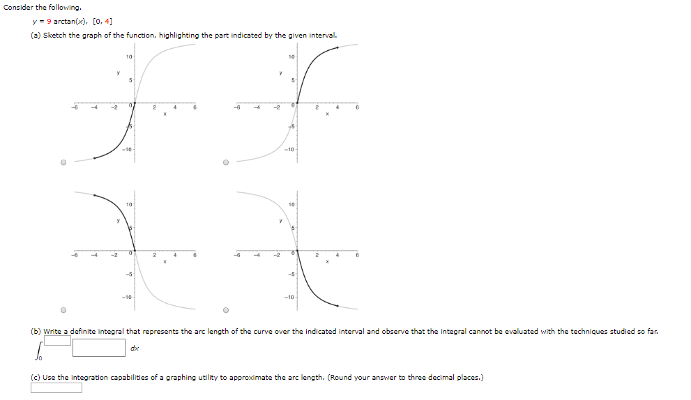 Solved Consider the following. y = 9 arctan(x), (0, 4] (a) | Chegg.com