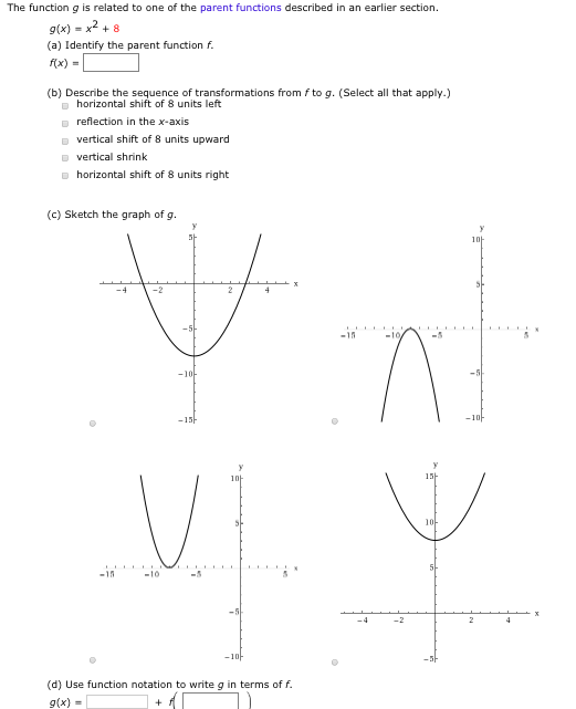 Solved The function g is related to one of the parent | Chegg.com