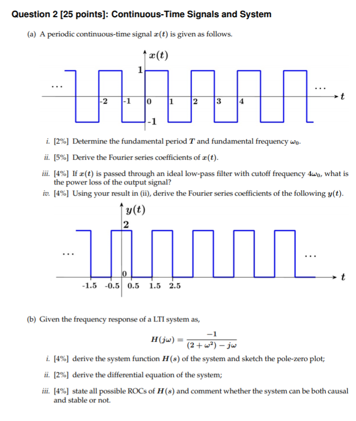 Solved Question 2 [25 points]: Continuous-Time Signals and | Chegg.com