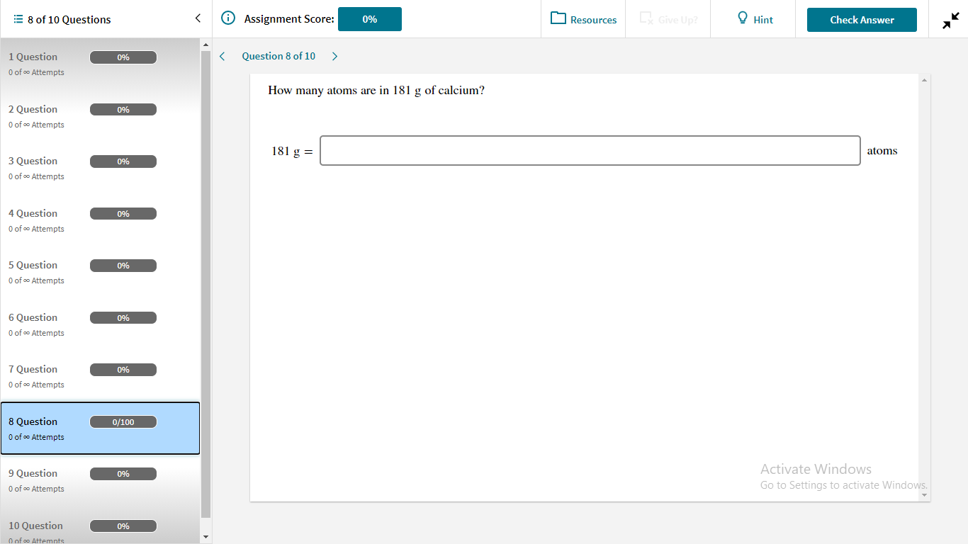 Solved : 8 of 10 Questions 0 Assignment Score: 0% Resources | Chegg.com