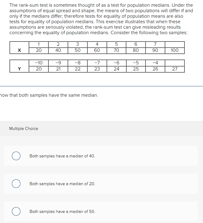 Solved The ranksum test is sometimes thought of as a test