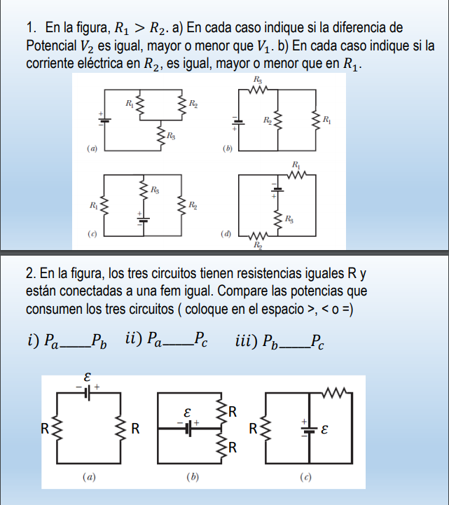 El R1 Y El R2 Solved 1. En la figura, R1 > R2. a) En cada caso indique si | Chegg.com