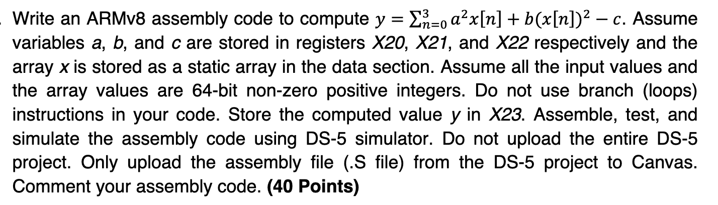 Solved Write An ARMv8 Assembly Code To Compute | Chegg.com