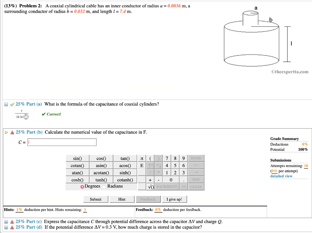 Solved Problem 2 A coaxial cylindrical cable has an inner