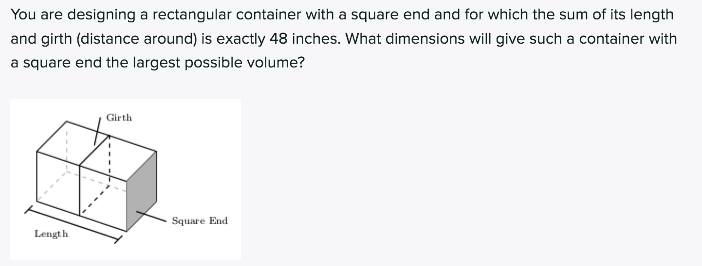 Solved You are designing a rectangular container with a | Chegg.com