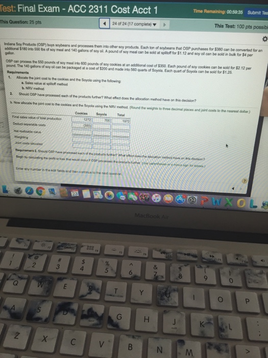 Test: Final Exam ACC 2311 Cost Acct 1 Time Remaining: | Chegg.com