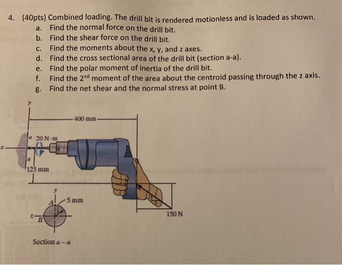 Solved 4. (40pts) Combined loading. The drill bit is | Chegg.com