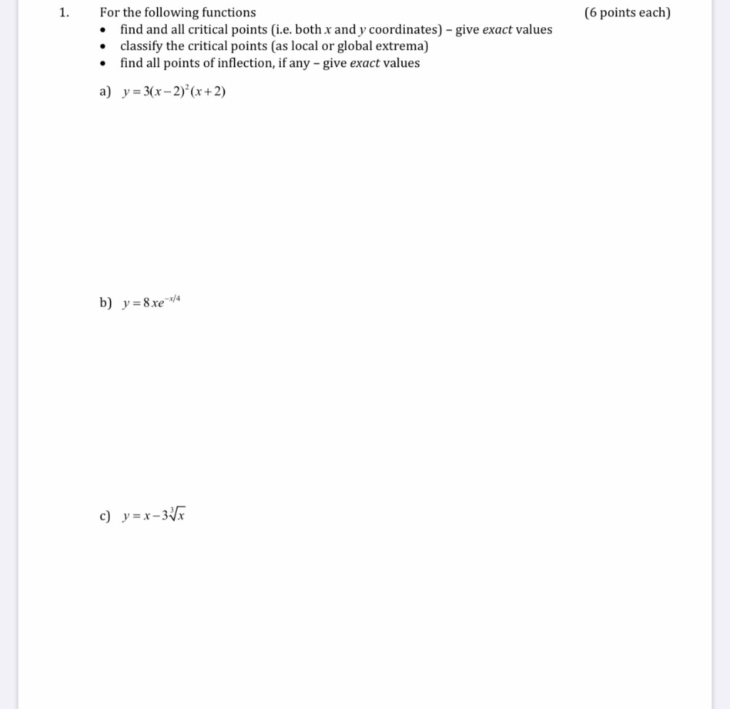 Solved 1. (6 points each) For the following functions • find | Chegg.com