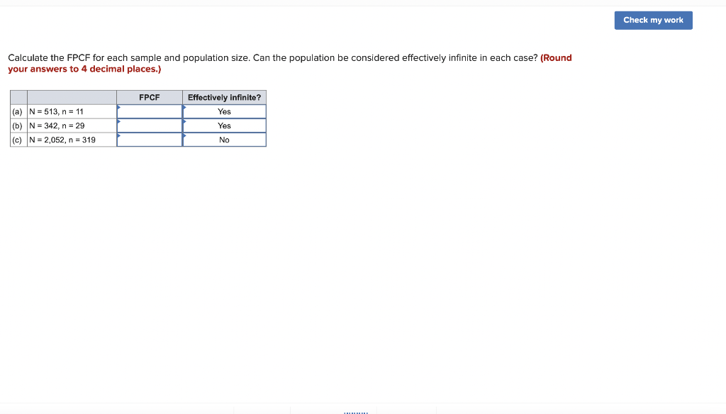 Solved Check My Work Calculate The Fpcf For Each Sample And Chegg Com