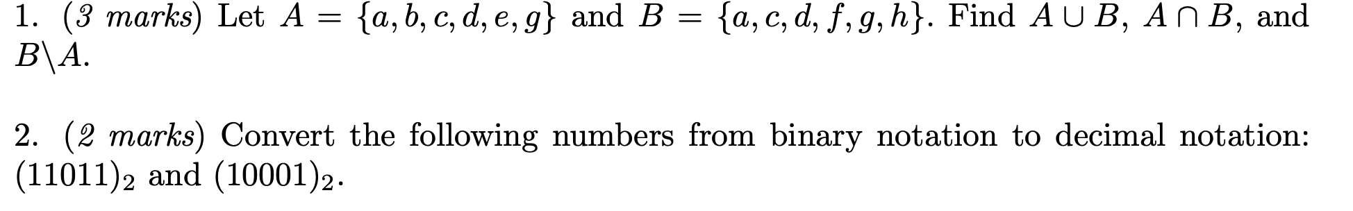 Solved 1. (3 Marks) Let A = {a,b, C, D, E,g} And B = {a, C, | Chegg.com