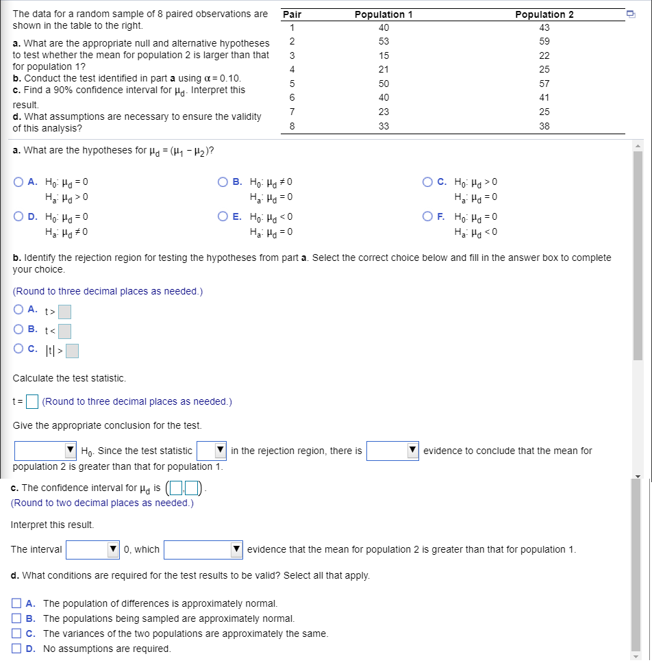 Solved The data for a random sample of 8 paired observations | Chegg.com