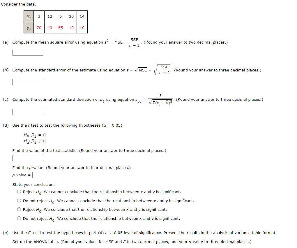 Solved Consider The Data. (a) Compute The Mean Square Error | Chegg.com