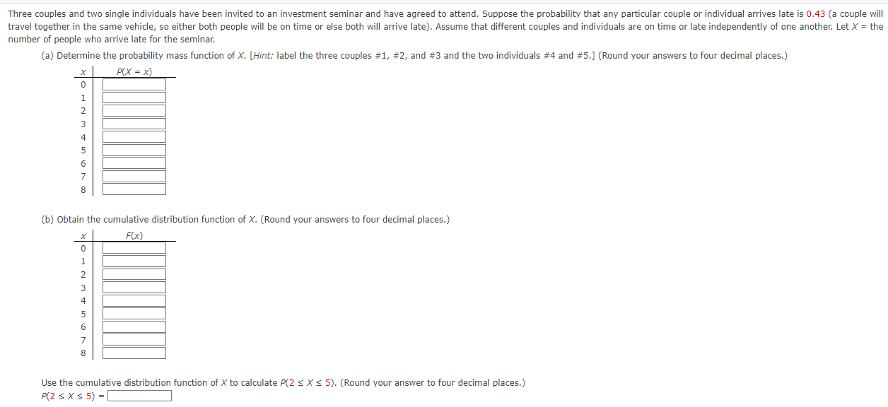 Solved Number Of People Who Arrive Late For The Seminar. (b) | Chegg.com