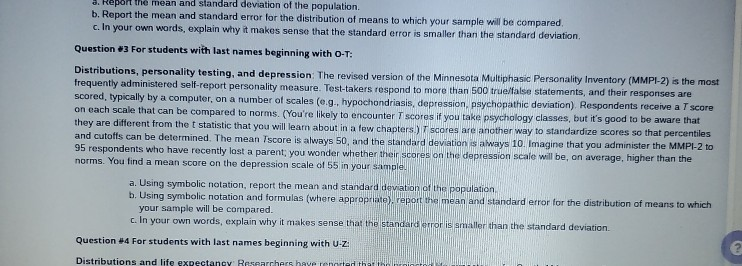 Solved a report the mean and standard deviation of the | Chegg.com