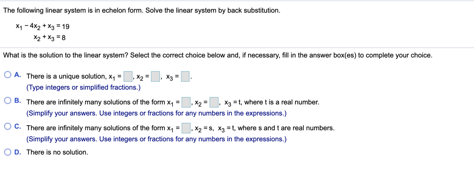 Solved The following linear system is in echelon form. Solve