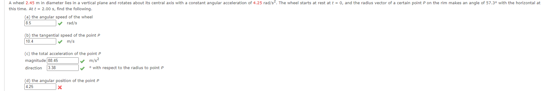 Solved A wheel 2.45 m in diameter lies in a vertical plane | Chegg.com