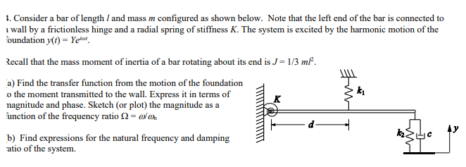 Solved 4. Consider a bar of length / and mass m configured | Chegg.com