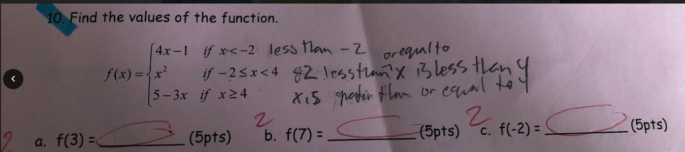 Solved 10. Find the values of the function. a. f(3)= (5p+s) | Chegg.com