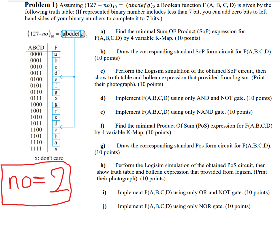 Solved Problem 1) Assuming \\( (127-n O)_{10}=(a B C D E F | Chegg.com