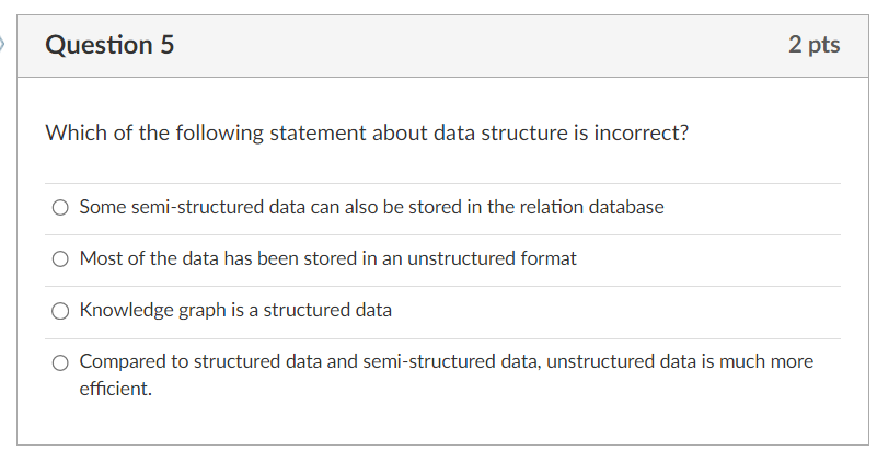 Solved Which of the following statement about data structure | Chegg.com