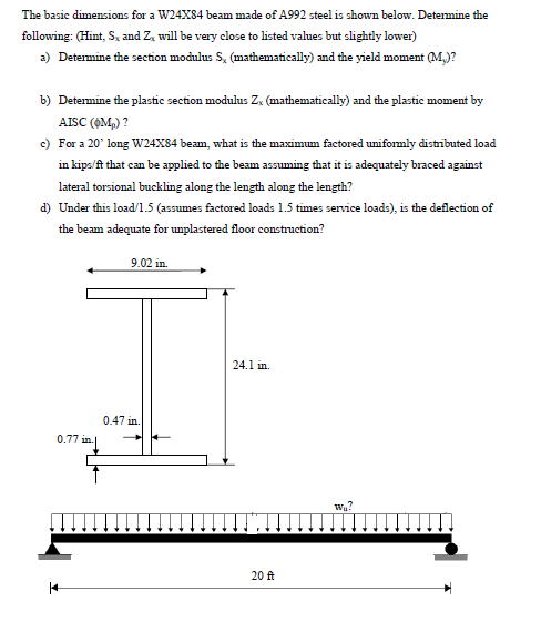 Solved The basic dimensions for a W2484 beam made of A992 | Chegg.com