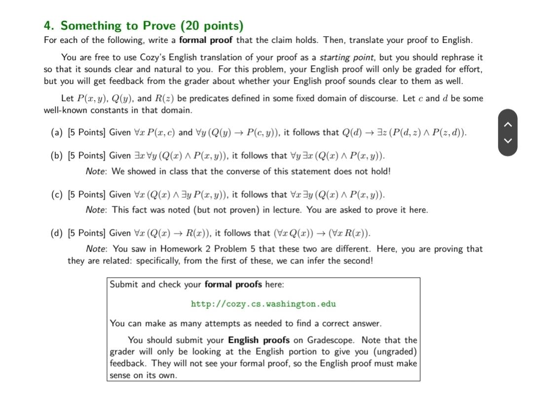 4. Something to Prove (20 points) For each of the | Chegg.com