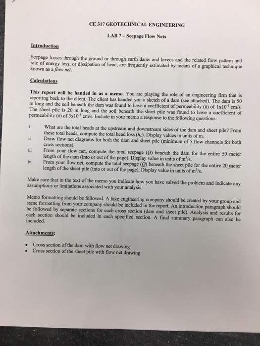 Solved Ce 317 Geotechnical Engineering Lab 7 Seepage Flow Chegg