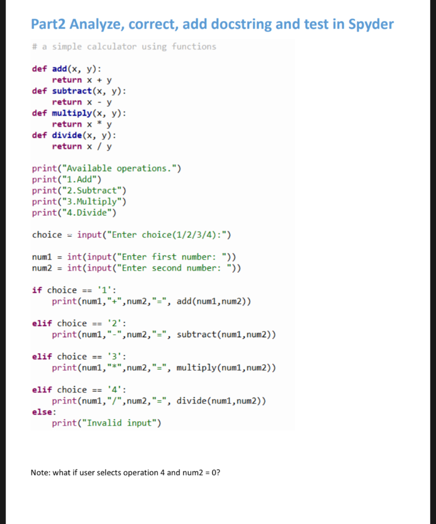 Solved Part2 Analyze, correct, add docstring and test in | Chegg.com