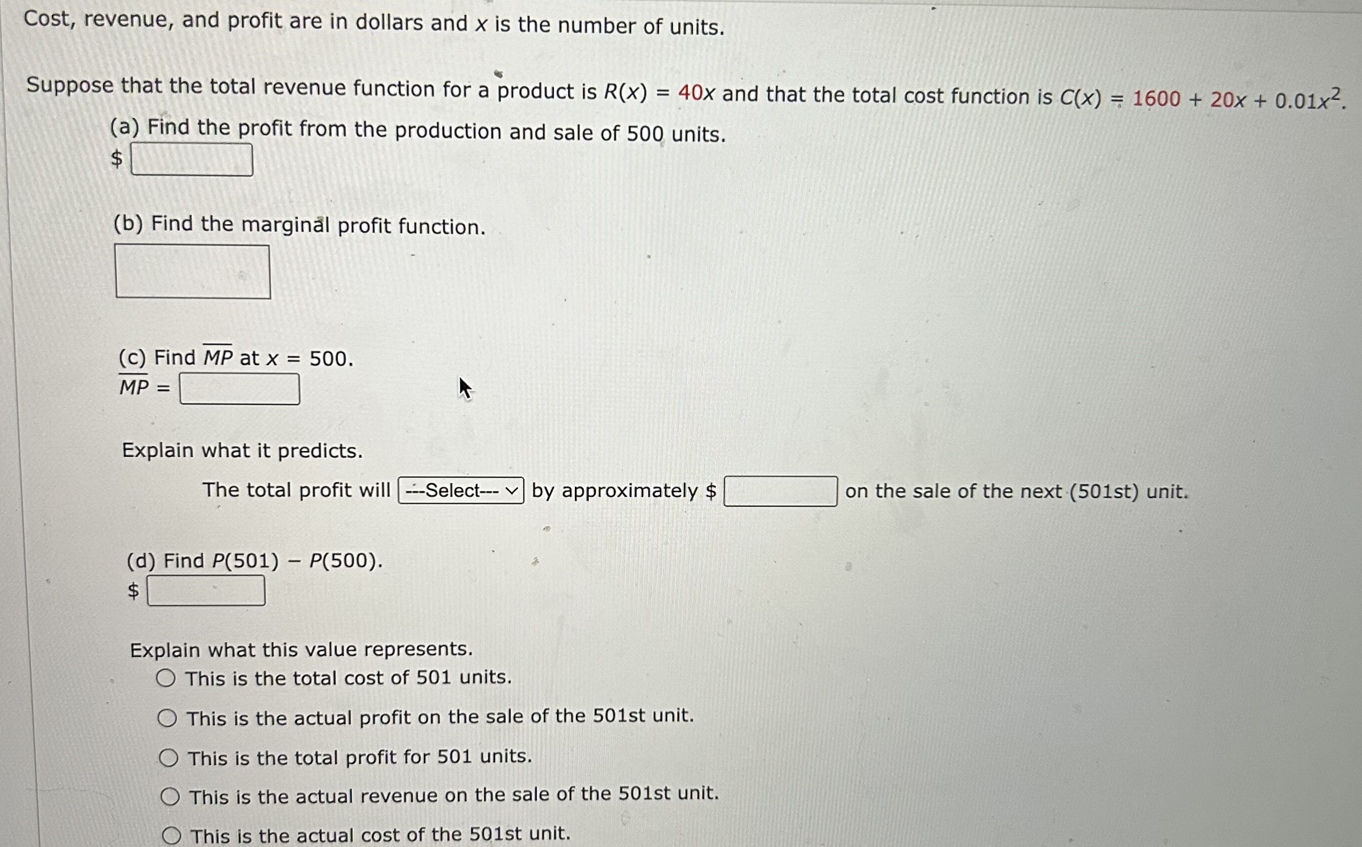 ose that the total revenue function for a product is | Chegg.com
