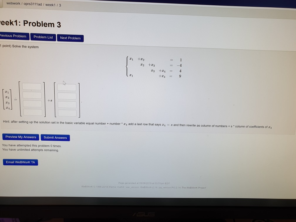 Solved webwork / oprs3111ad / week1/ 3 eek1: Problem 3 | Chegg.com