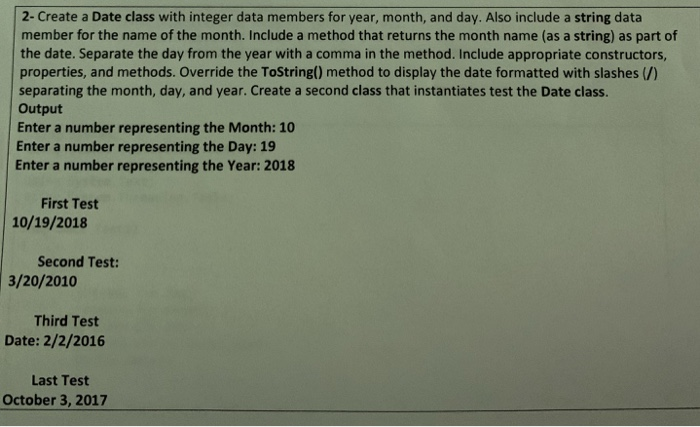 Solved 2- Create a Date class with integer data members for | Chegg.com