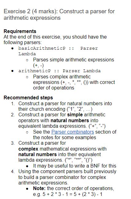 Exercise 2 (4 marks): Construct a parser for | Chegg.com